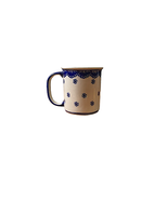 Manufaktura Poland Snowflake Coffee Mug Hand Made Pottery 3.75&quot; Blue Cream - £23.21 GBP