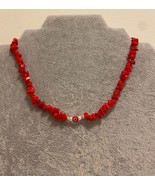 Evil eye coral necklace natural gemstone chip handmade red choker - $27.35 CAD