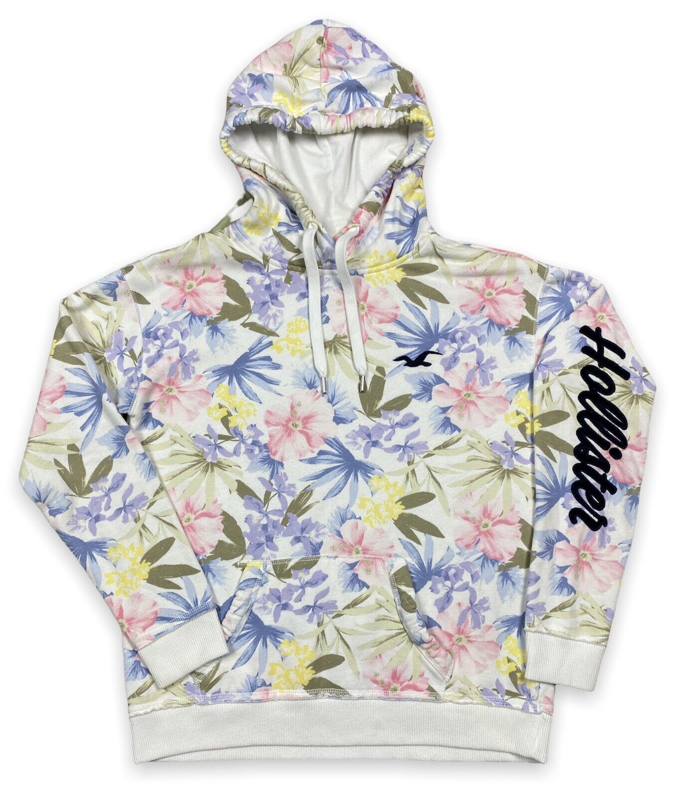 Primary image for Hollister All-Over Hawaiian Aloha Floral Embroidered Hoodie Sweatshirt Size M