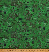 Cotton Computer Chips Circuit Boards Technology Green Fabric Print BTY D756.12 - $12.95