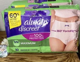 Always Discreet Underwear S/M Max Protection Fast Ship Leak Control 32 Ct - $230.69 MXN