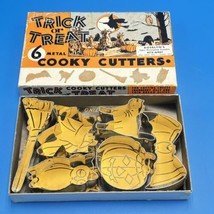 VTG Trick or Treat Set of 6 Metal Halloween Cooky Cookie Cutters w Box W... - $23.38