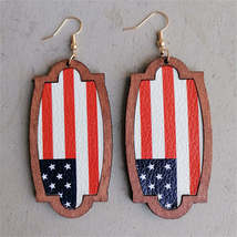 Red &amp; Brown American Flag Wood Drop Earrings - £11.18 GBP