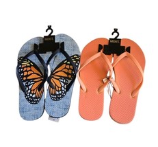Set Of 2 Pairs Mixit Flip Flops Womens 7/8 Blue Butterfly Desert Peach S... - $13.85