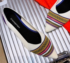 Women Summer Casual Shoes Knitting Ethnic Fabric Soft Women Flats Shoes Slip on  - £28.79 GBP