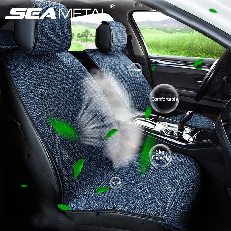 SEAMETAL Flax Car Seat Cover Breathable Sweatproof Linen Car Seat Cushion with - $21.07+