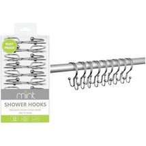 Double Sided Zigzag Roller Glide Shower Curtain Ring Hooks 12 pack Chrome - £8.60 GBP