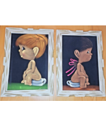 Castillo Jr. Mexican Artist &quot;POTTY TIME&quot;  Vintage Black Velvet Painting ... - $260.78 CAD
