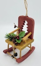 Handmade Rustic Red Wooden Rocking Chair Christmas Ornament w/ Twine Hanger - £7.94 GBP