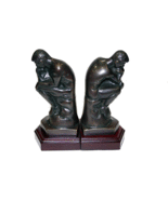 Bey Berk Cast Metal Thinker Bookends With Bronzed Finish On Wood Base - £88.35 GBP