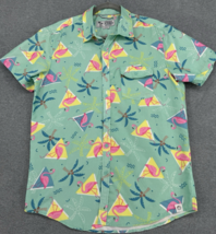 Men’s Hawaiian Shirt Pink Palm Tree Geometric Print Short Sleeve Button ... - $24.70
