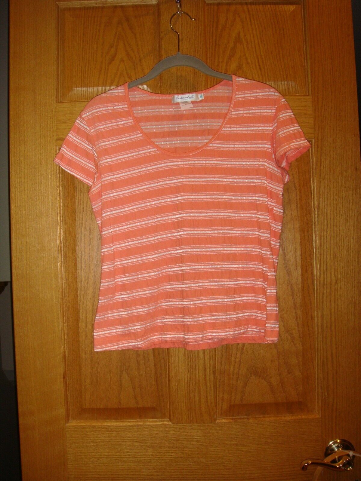 FRESH PRODUCE Top M Orange Knit Stripe Top  - $14.99