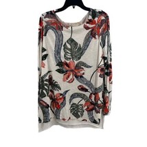 Soft Surroundings White Floral Sequin Top Long Sleeve Lined Tunic Womens Size M - £21.88 GBP