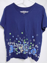 Ladies T Shirt by WHITE STAG Blue w/ Floral Waist Line Sz XL/XG Short Sl... - $5.93