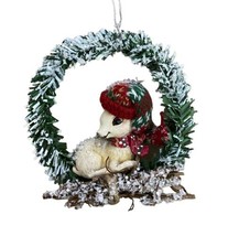 Kurt Adler Deer in Snowy Wreath Resin and Sisal Christmas Ornament  - £8.18 GBP