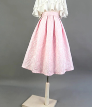 Spring A-line Pink Midi Skirt Outfit Women Custom Plus Size Pleated Party Skirt image 4