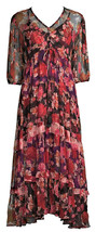 Johnny Was Dress with Slip Sz-L Red Multicolor Floral Print 100% Silk - £239.79 GBP
