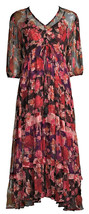 Johnny Was Dress with Slip Sz-L Red Multicolor Floral Print 100% Silk - £241.26 GBP