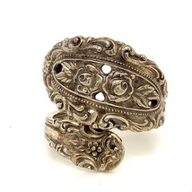 Vintage Sterling Heirloom Oneida Floral Spoon Wrapped Bypass Ring Band sz 6 1/2 - £42.81 GBP