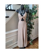 The Room Jumpsuit Women Medium Beige White Striped Cutout Wide Leg Sleev... - $41.55 CAD