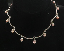 MEXICO 925 Silver - Vintage Pink Cat&#39;s Eye Stone Bar Link Chain Necklace- NE3175 - £95.15 GBP
