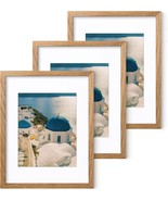 Set of 3,  11x14 Picture Frame w Mat8x10, Solid Oak Wood Picture Frames ... - £25.08 GBP