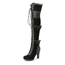 Steampunk Victorian Women High Heel BootsTall Thigh Pirate Bottes Over Knee Bowk - £74.07 GBP