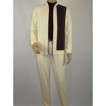 Men's Monte Carlo Turkey Jogging Suit 2pc Jump Set Stretchable 95061 Ivory Wine image 3