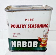 Vintage Nabob Poultry Seasoning Spice Tin 1 oz Fun Man Design - $18.32