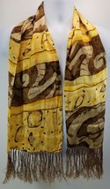I) Fringed Women&#39;s Scarf Brown and Yellow 10&quot; x 48&quot; Silk - $12.86