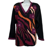 STORYBOOK KNITS Black Purple Orange Zebra Sweater Size L - $36.62