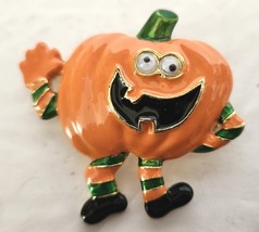 Danecraft Halloween Pin Brooch Jack O Lantern Pumpkin Google Eyes Enamel Vintag - £22.36 GBP