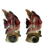Vintage Porcelain Lusterware Angel Fish Figurine Lot of 2 Made Japan 4 3/4&quot; - $28.50