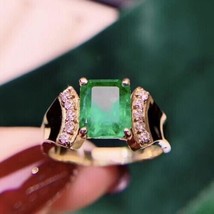 3carat Colombian Emerald &amp;Diamond 10k Yellow Gold Solitaire Signature Men&#39;s Ring - £452.44 GBP