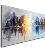Decorative Wall Art (48 X 24 Inches) Hand Painted Cityscape Modern Oil P... - £92.42 GBP