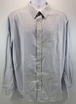L) Men George Shirt Blue Gray Checkered Collared Long Sleeve Button Down XL - $9.89