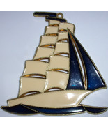 Vintage Blue &amp; Cream Stain Glass Hanging Sail Boat - $166.86 MXN
