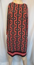 Michael Kors Red Black geometric Shift dress 3/4 sleeve stretch Career Sz 6 - £23.50 GBP