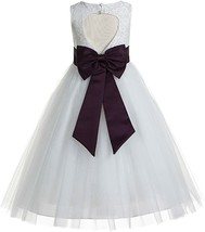 ekidsbridal Floral Lace Heart Cutout Flower Girl Dresses White/Purple Si... - $575.71 MXN