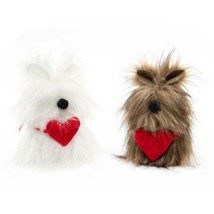 Gnome Dog Pair T4600 Sweetie &amp; Petey White Brown Puppy w/ Red Heart 7&quot; H - £31.38 GBP