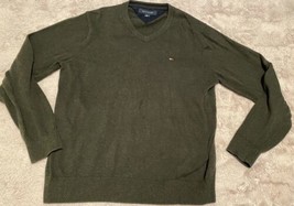 Tommy Hilfiger Mens Sweater Size M Green V Neck Pullover Cotton - £14.18 GBP
