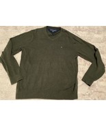 Tommy Hilfiger Mens Sweater Size M Green V Neck Pullover Cotton - £13.95 GBP