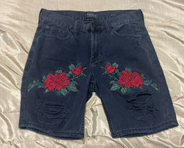 PacSun Women’s Black Red Rose Embroidered Shorts SZ 30 Slim - $20.01