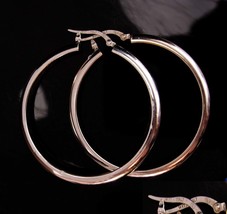 14k GOLD Earrings large white gold hoops Italian pierced gold Jewelry boho gypsy - £153.65 GBP