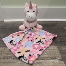 Little Beginnings Pink Unicorn Plush Security Blanket Lovey Blue Yellow Flowers - £15.46 GBP