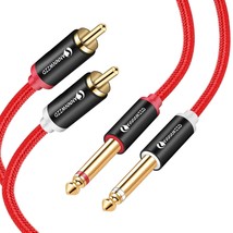 Dual 1/4 Inch Ts To Dual Rca Stereo Audio Interconnect Cable, Gold Plated Heavy  - £19.57 GBP