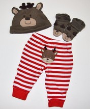 Infant Boy 3m Carter&#39;s HOLIDAY 3pc Reindeer Outfit Set Stripe Pants Hat ... - £7.07 GBP