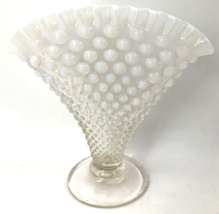 Vintage Fenton Art Glass Hobnail Opalescent Crimped Top Fan Vase 8” X 8”... - $79.19
