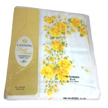 Cannon Royal Family Combspun Percale Two Pillowcases Yellow Rose 42x38 Vtg New - $12.86