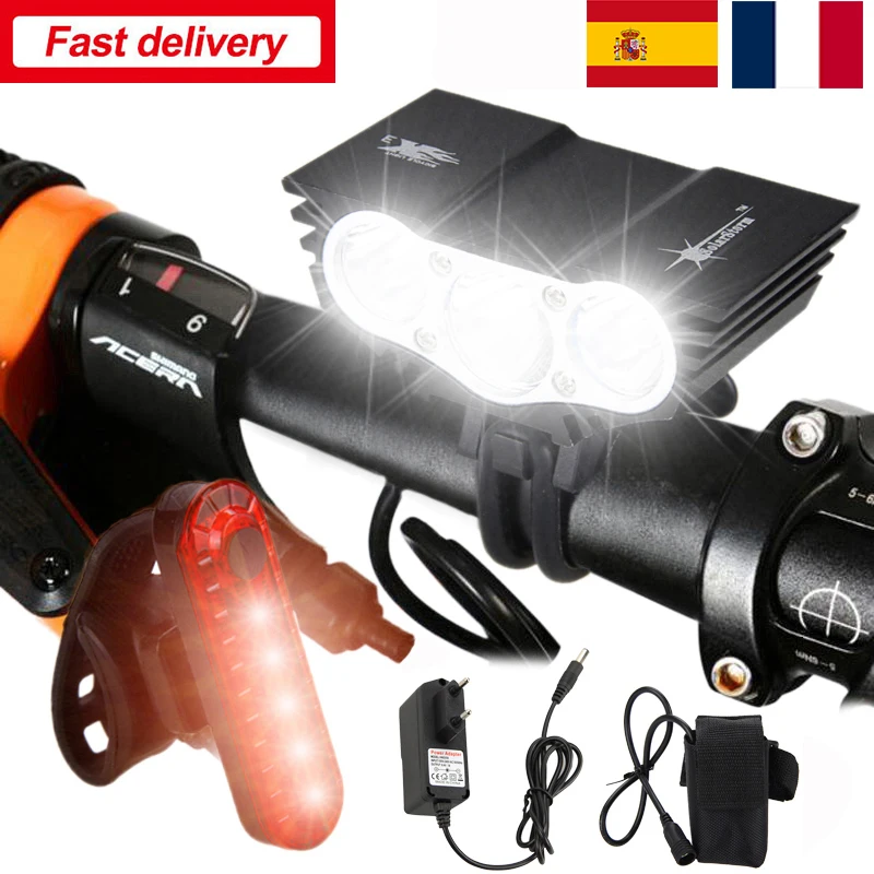 Led front bicycle headlight 4 modes safety night cycling lamp rechargeable battery pack thumb200